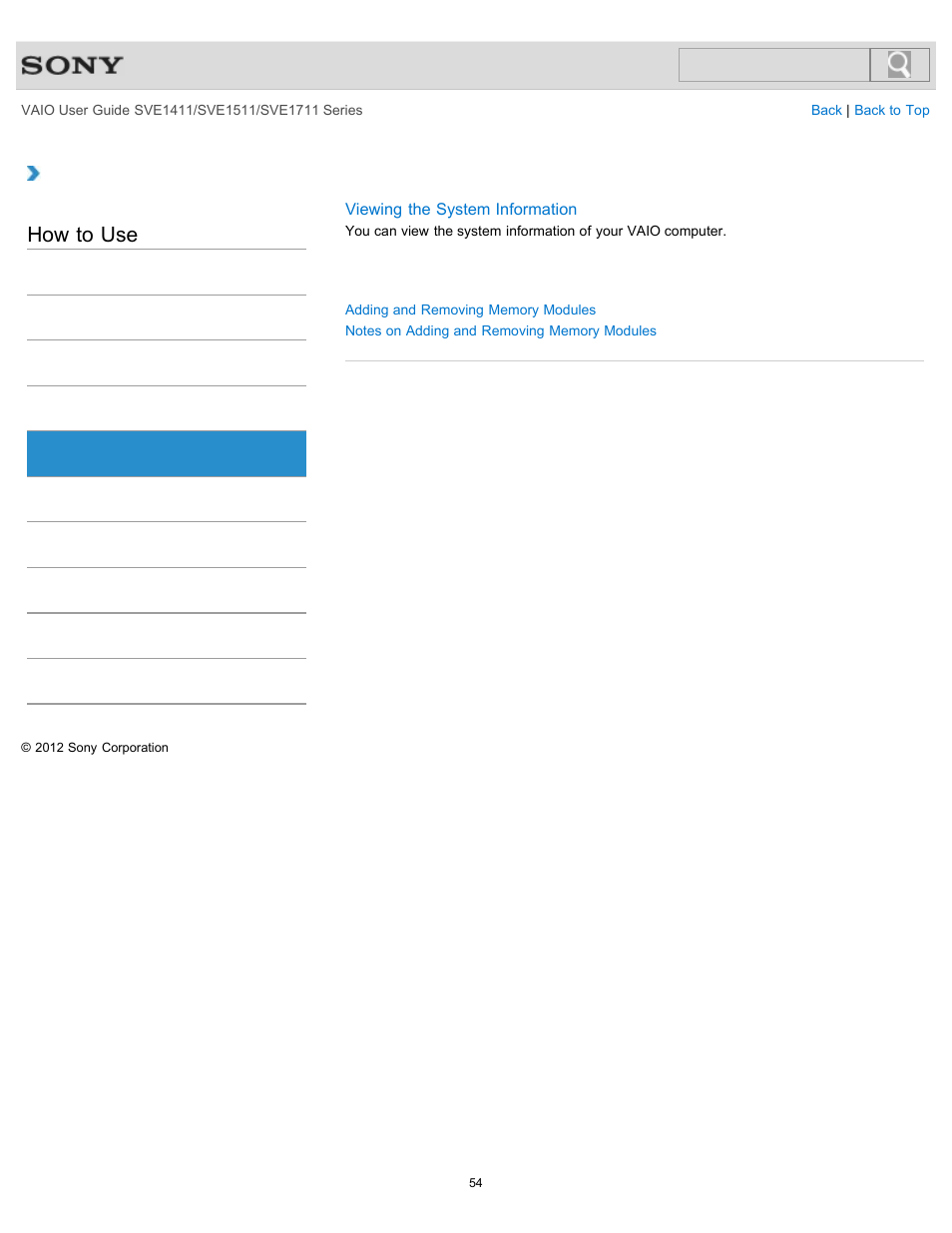 Memory module, How to use | Sony SVE141190X User Manual | Page 54 / 367