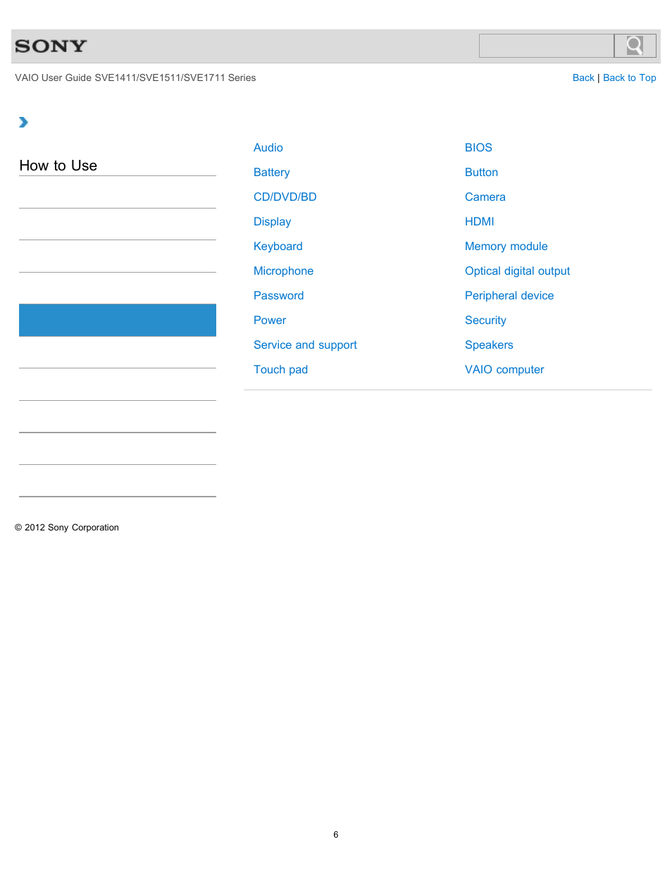 Settings, How to use | Sony SVE141190X User Manual | Page 6 / 367