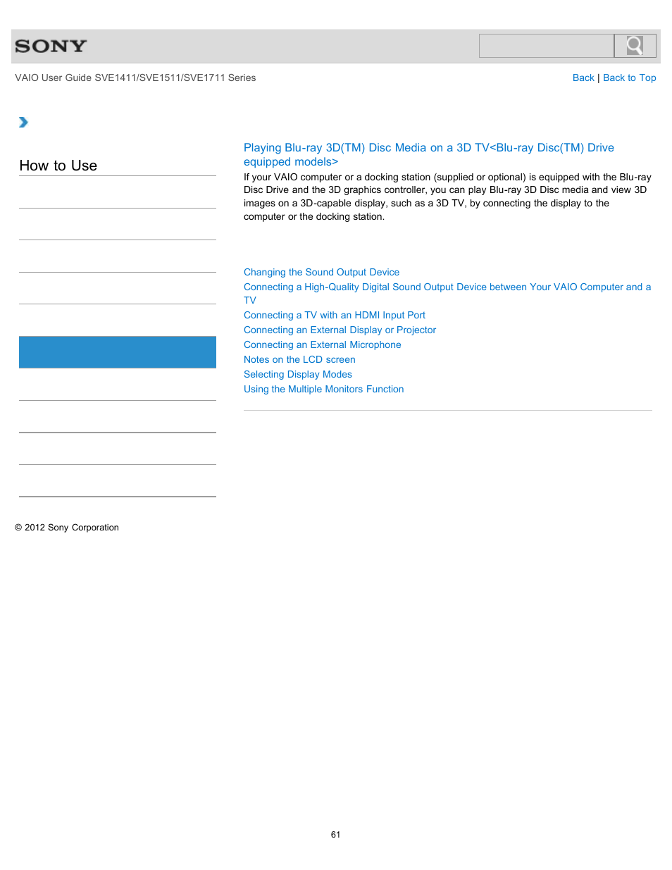 Peripheral device, How to use | Sony SVE141190X User Manual | Page 61 / 367