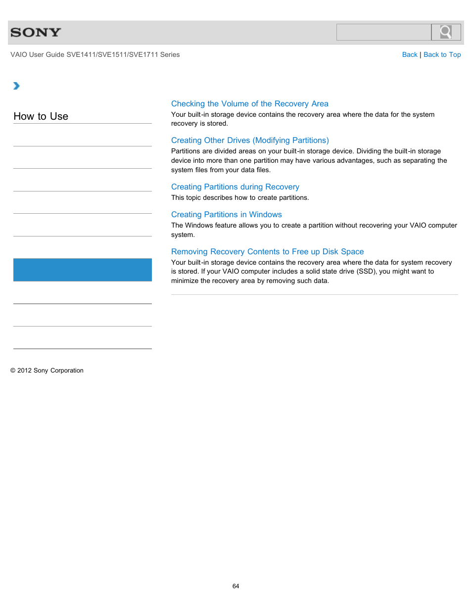 Built-in storage device, How to use | Sony SVE141190X User Manual | Page 64 / 367