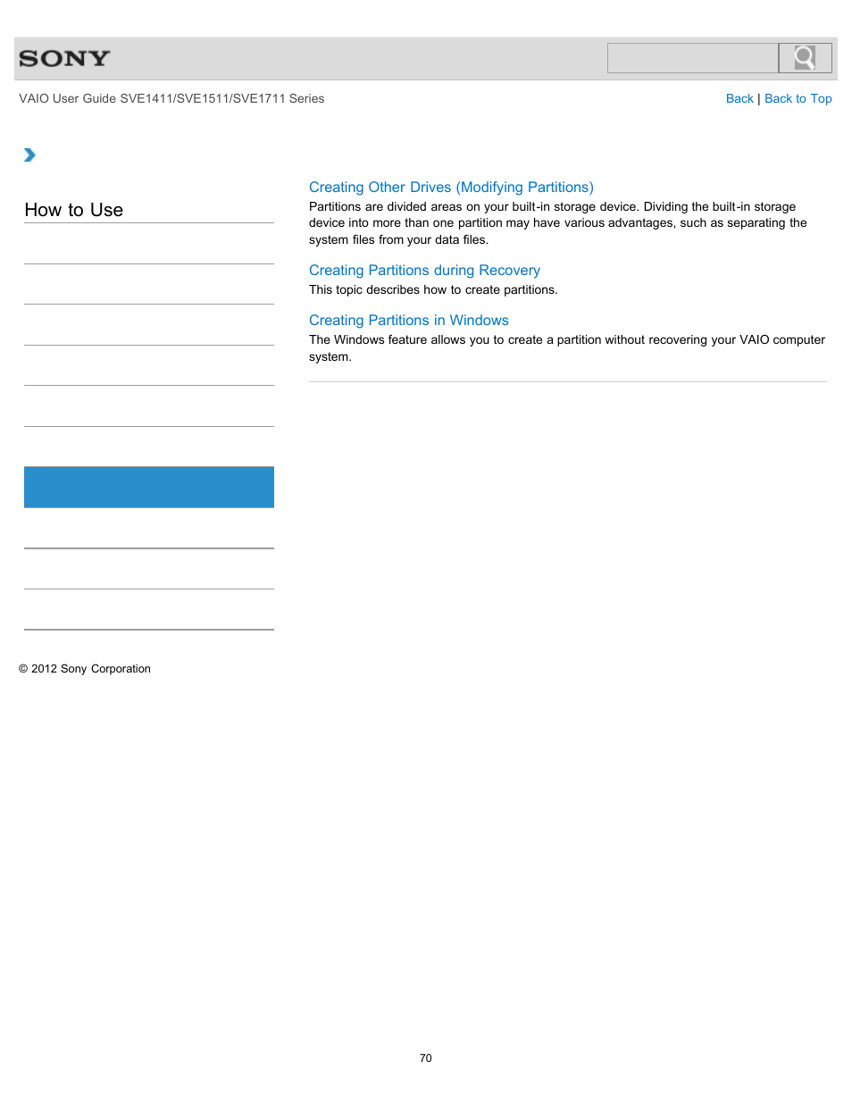 Partition, How to use | Sony SVE141190X User Manual | Page 70 / 367