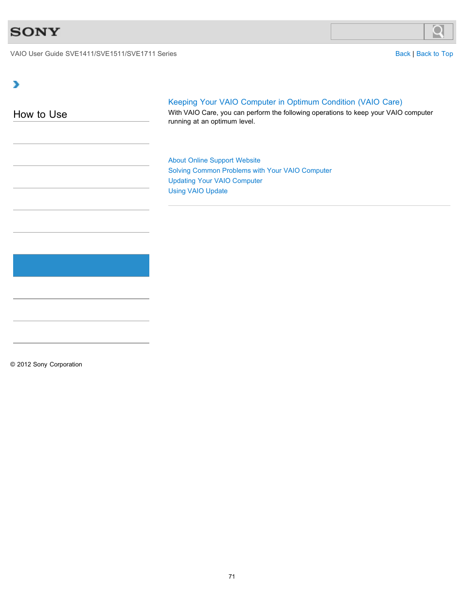 Service and support, How to use | Sony SVE141190X User Manual | Page 71 / 367