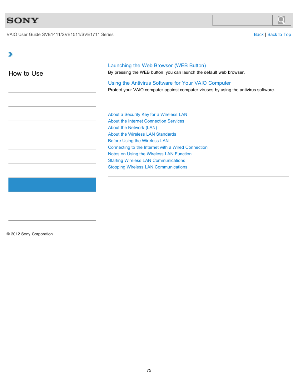 Internet, How to use | Sony SVE141190X User Manual | Page 75 / 367