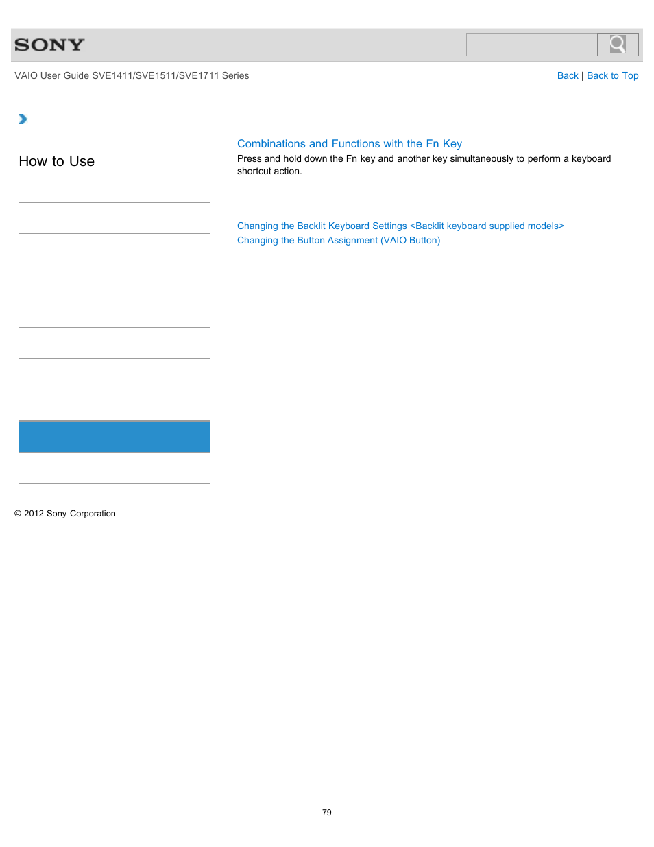 Keyboard, How to use | Sony SVE141190X User Manual | Page 79 / 367