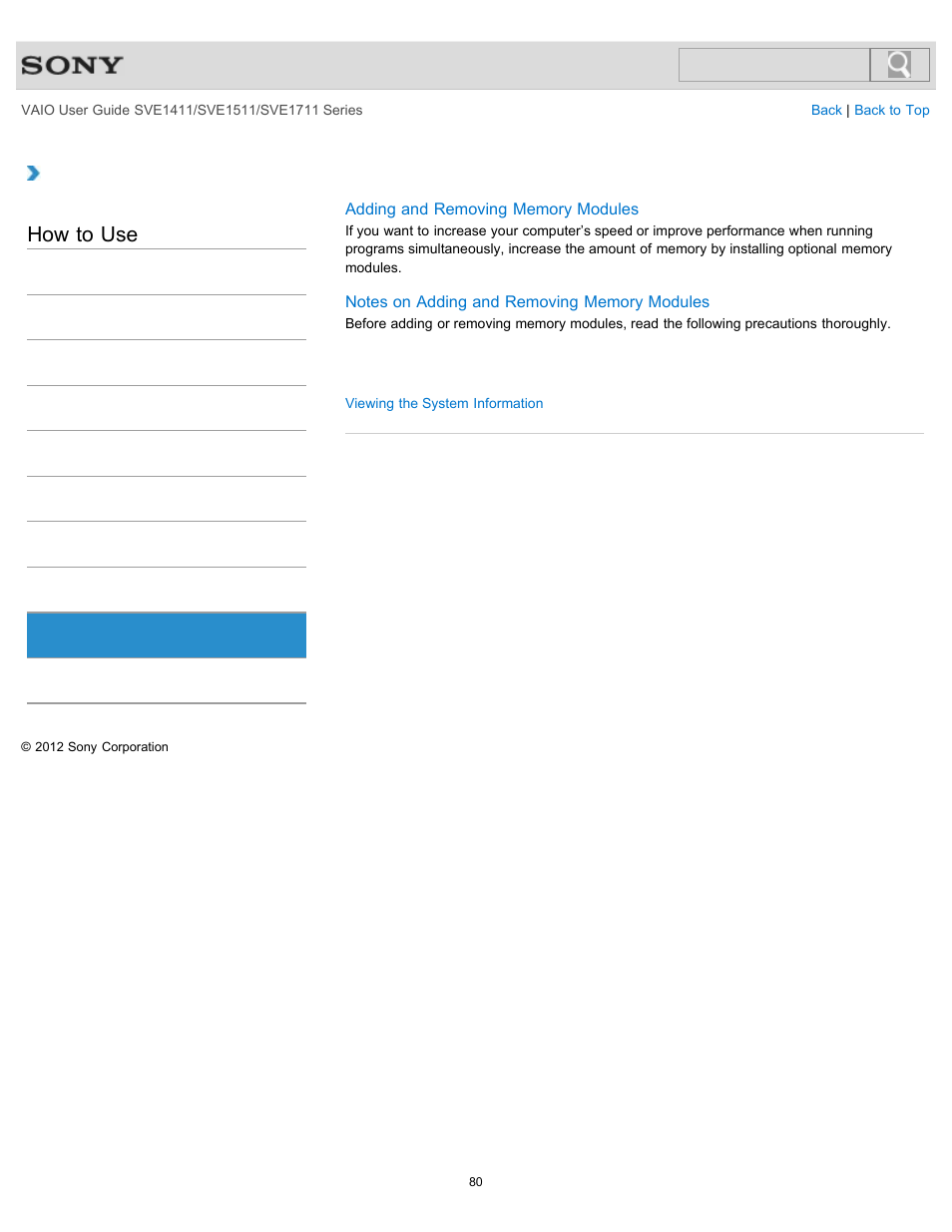 Memory module, How to use | Sony SVE141190X User Manual | Page 80 / 367