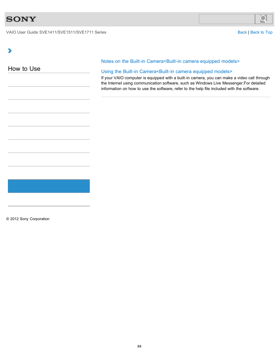 Camera, How to use | Sony SVE141190X User Manual | Page 84 / 367