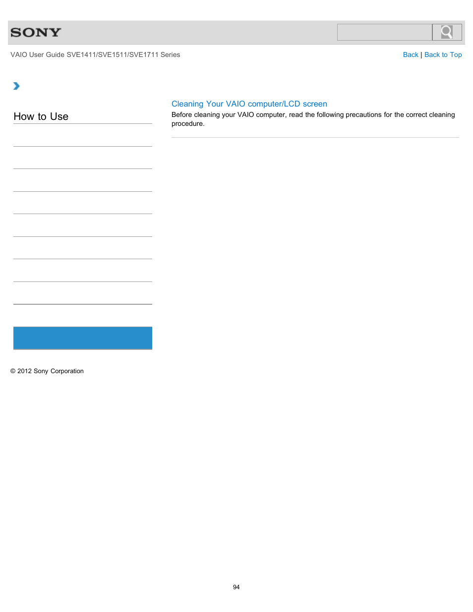 Care and maintenance, How to use | Sony SVE141190X User Manual | Page 94 / 367