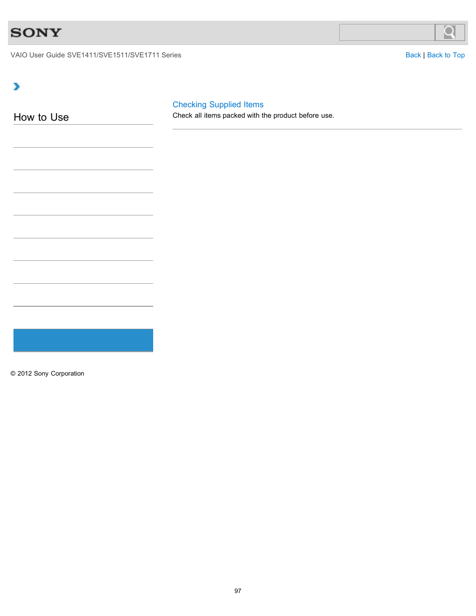 Supplied items, How to use | Sony SVE141190X User Manual | Page 97 / 367