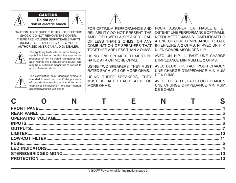 American Audio V1500 User Manual | Page 2 / 12