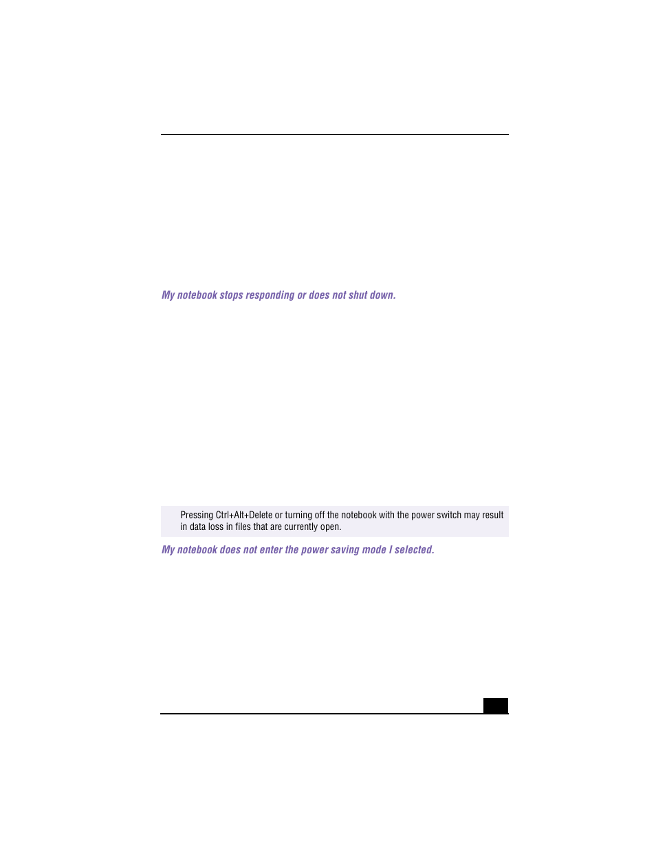 7 select yes, then press enter, My notebook stops responding or does not shut down | Sony PCG-F640 User Manual | Page 103 / 122