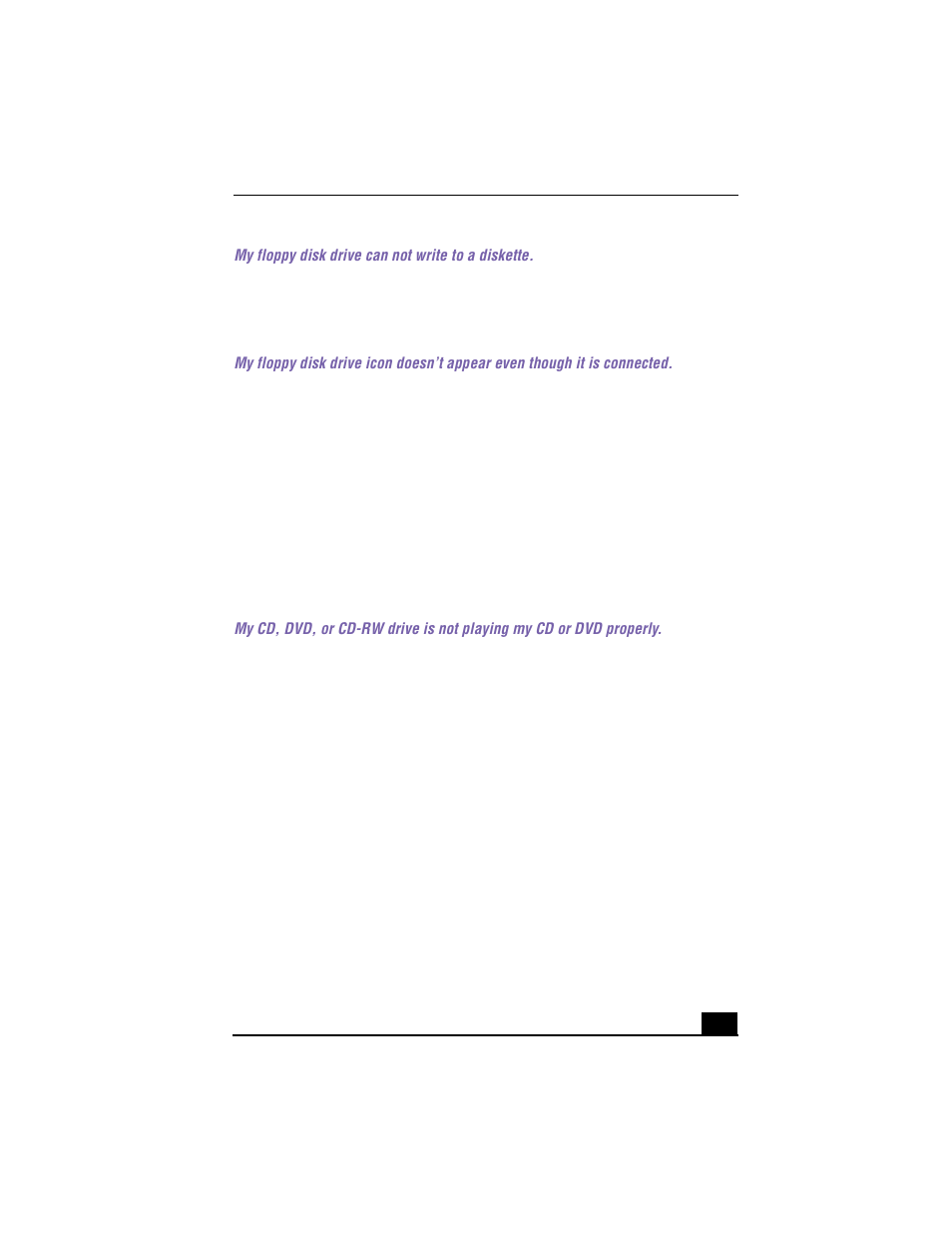 My floppy disk drive can not write to a diskette | Sony PCG-F640 User Manual | Page 107 / 122