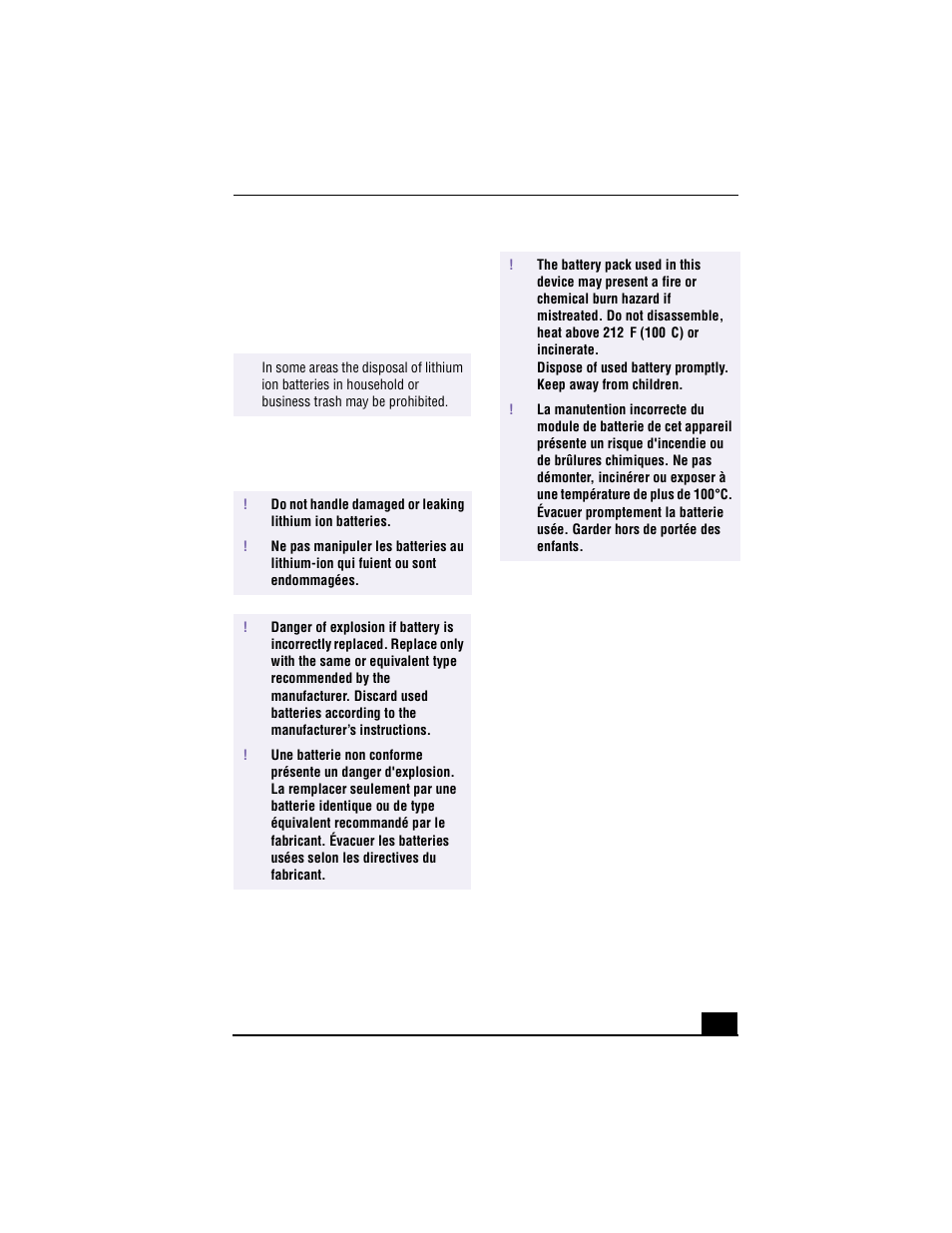 Disposal of lithium ion battery, Industry canada notice | Sony PCG-F640 User Manual | Page 7 / 122