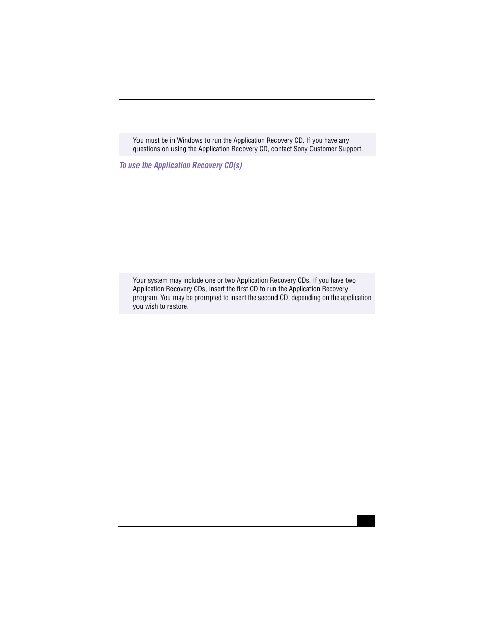 To use the application recovery cd(s) | Sony PCG-F640 User Manual | Page 99 / 122