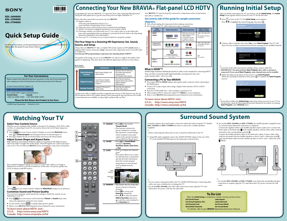 Sony KDL-32N4000 User Manual | 2 pages