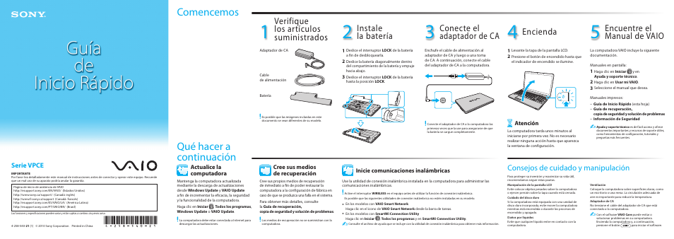 Sony VPCEA37FX User Manual | 2 pages