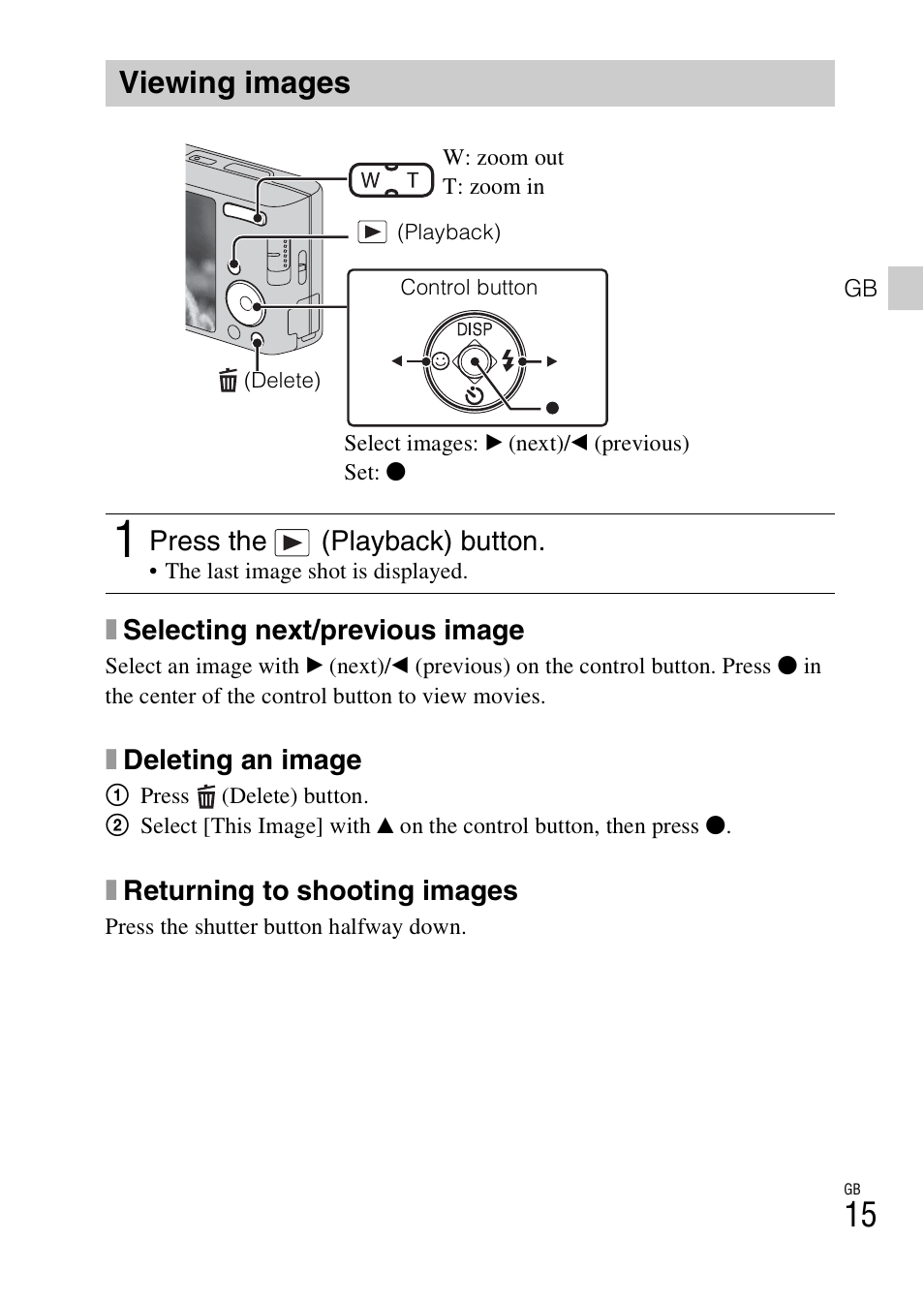 Viewing images | Sony DSC-W610 User Manual | Page 15 / 52