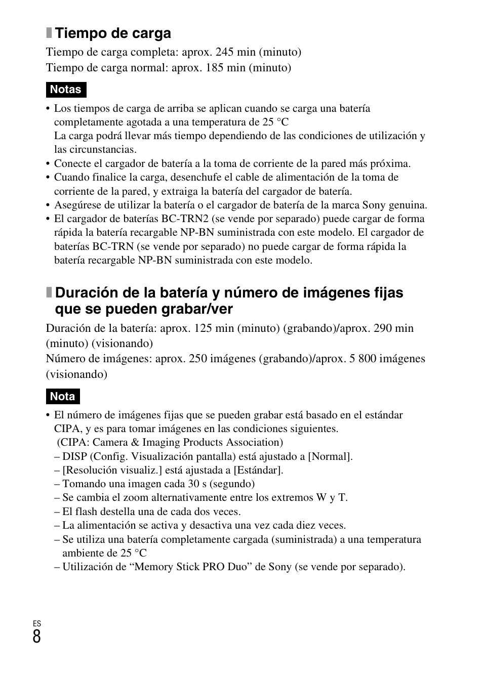 Xtiempo de carga | Sony DSC-W610 User Manual | Page 32 / 52