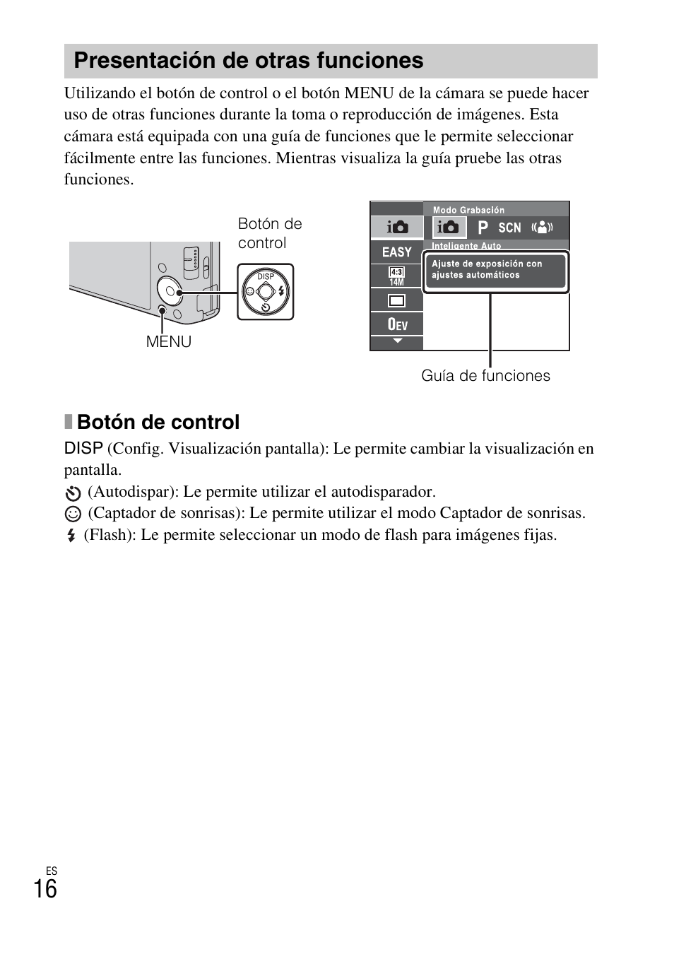 Presentación de otras funciones, Xbotón de control | Sony DSC-W610 User Manual | Page 40 / 52