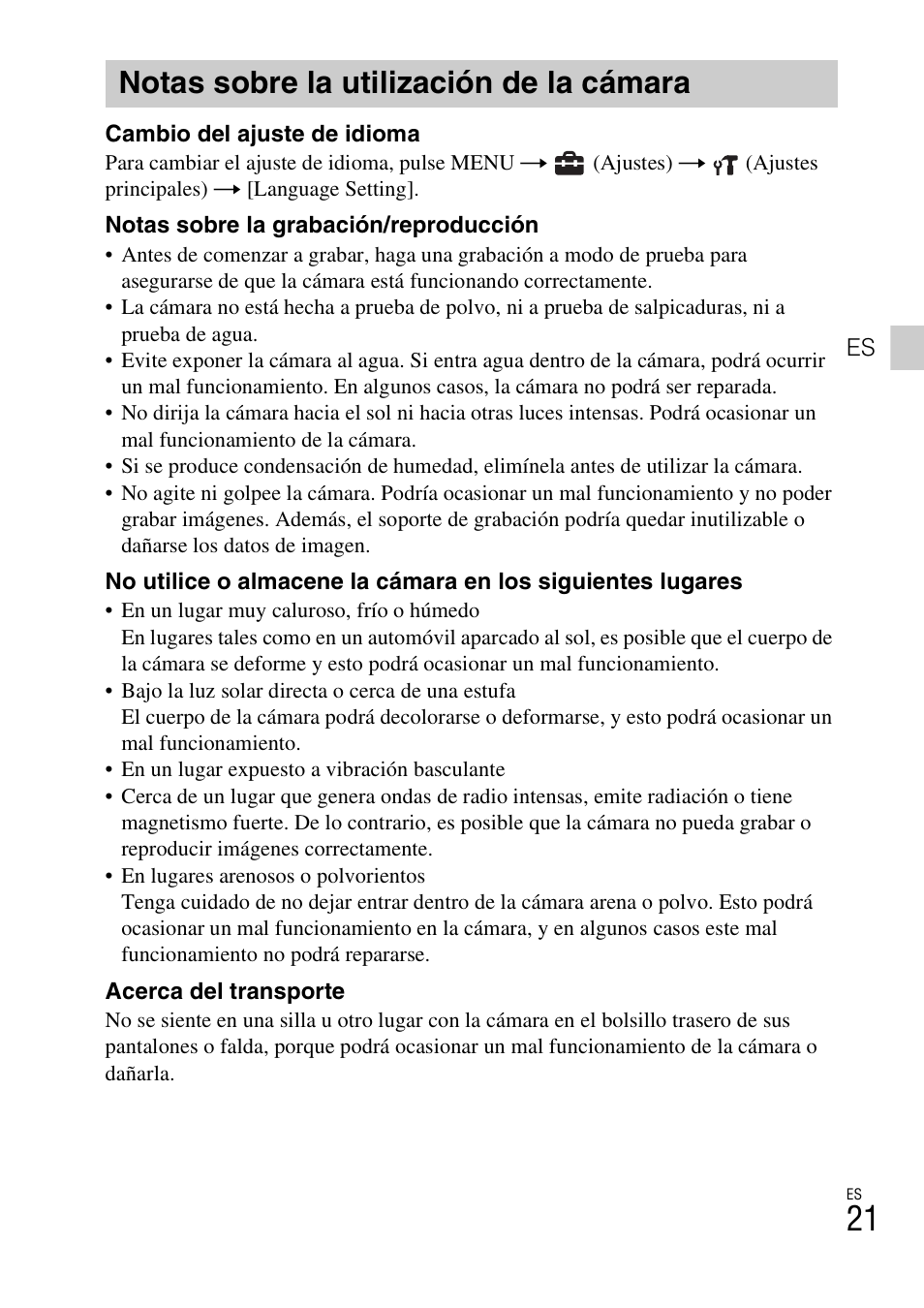 Notas sobre la utilización de la cámara | Sony DSC-W610 User Manual | Page 45 / 52