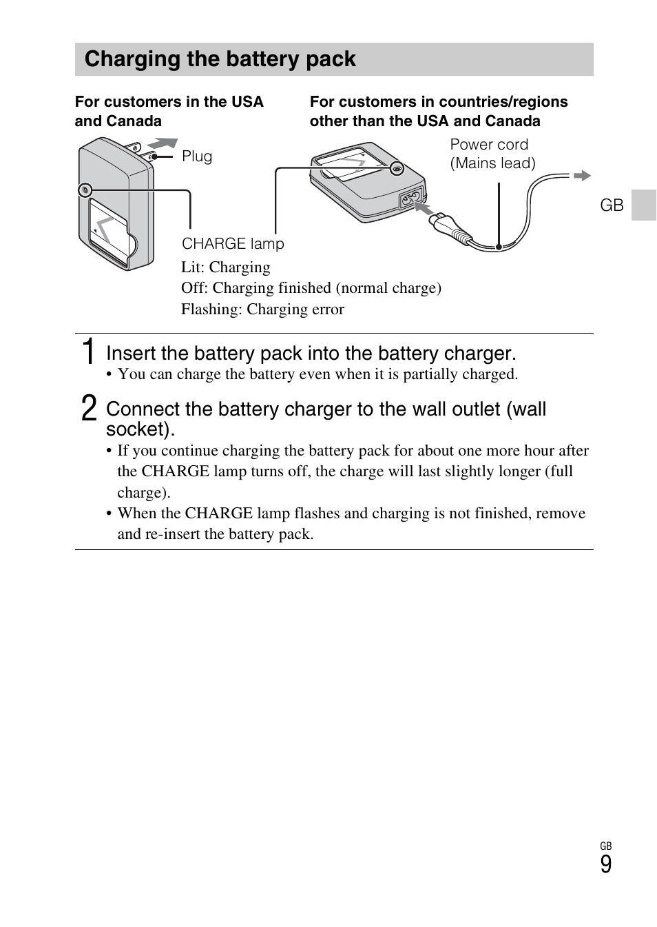 Charging the battery pack | Sony DSC-W610 User Manual | Page 9 / 52