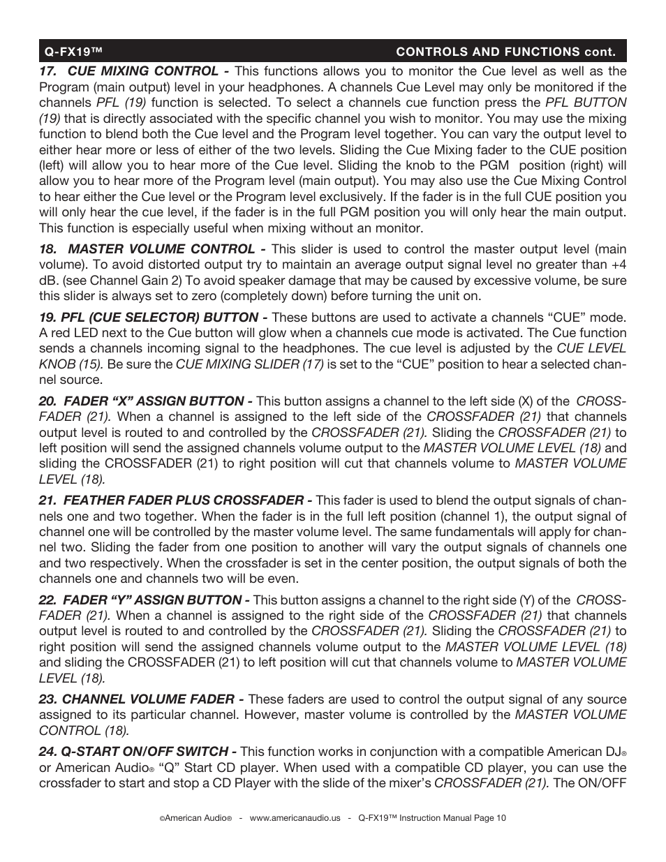 American Audio Q-FX19 User Manual | Page 10 / 24