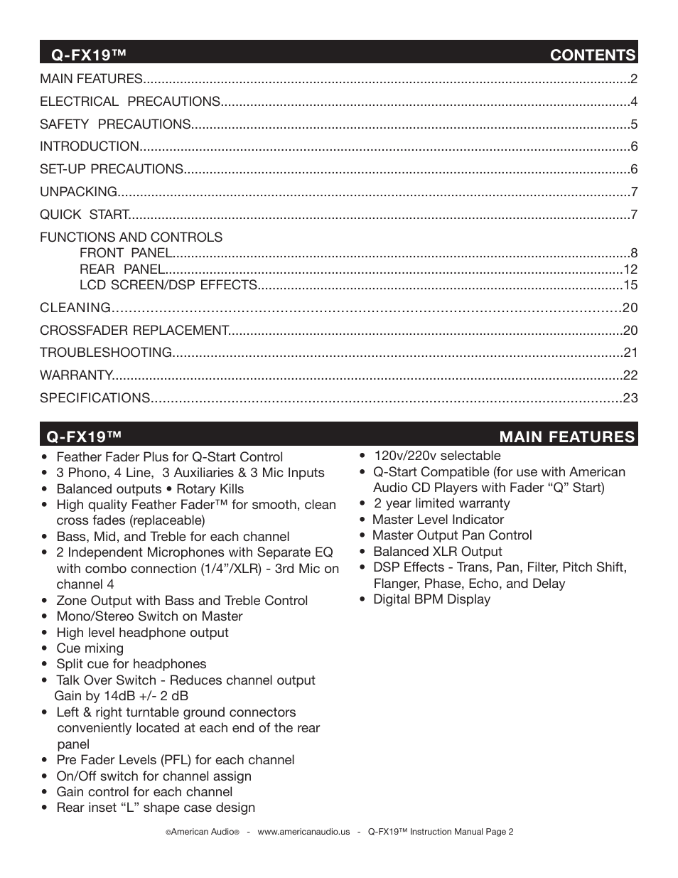 American Audio Q-FX19 User Manual | Page 2 / 24