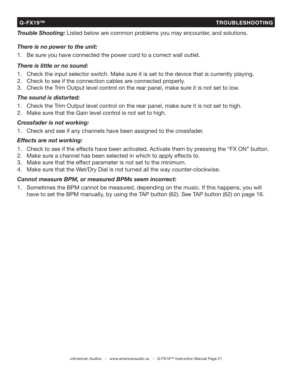 American Audio Q-FX19 User Manual | Page 21 / 24