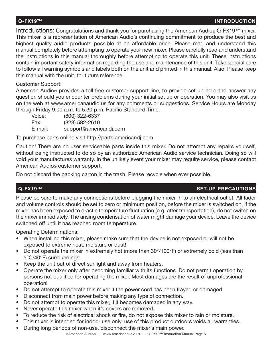 Introductions | American Audio Q-FX19 User Manual | Page 6 / 24