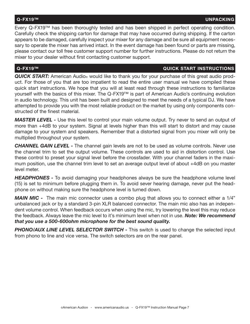 American Audio Q-FX19 User Manual | Page 7 / 24