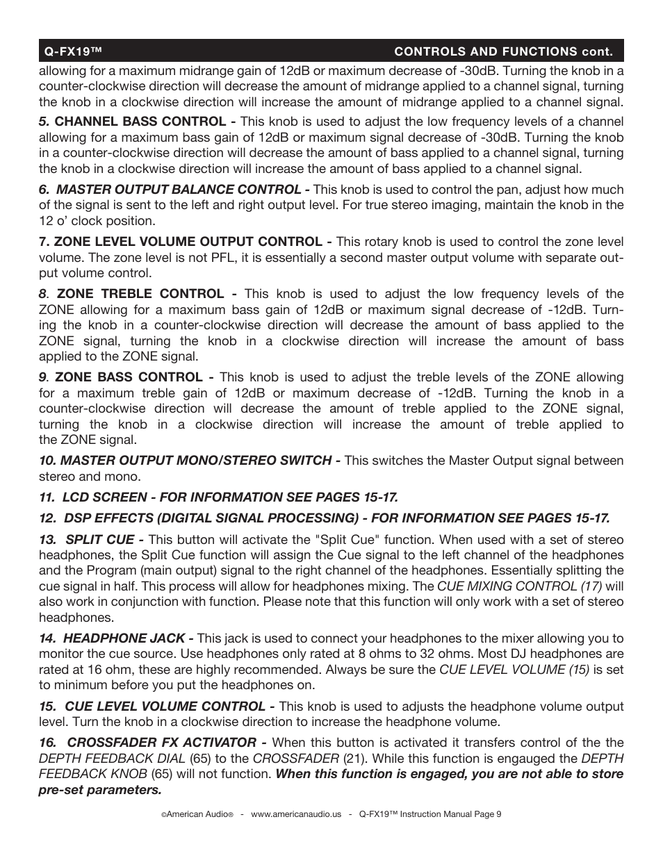 American Audio Q-FX19 User Manual | Page 9 / 24
