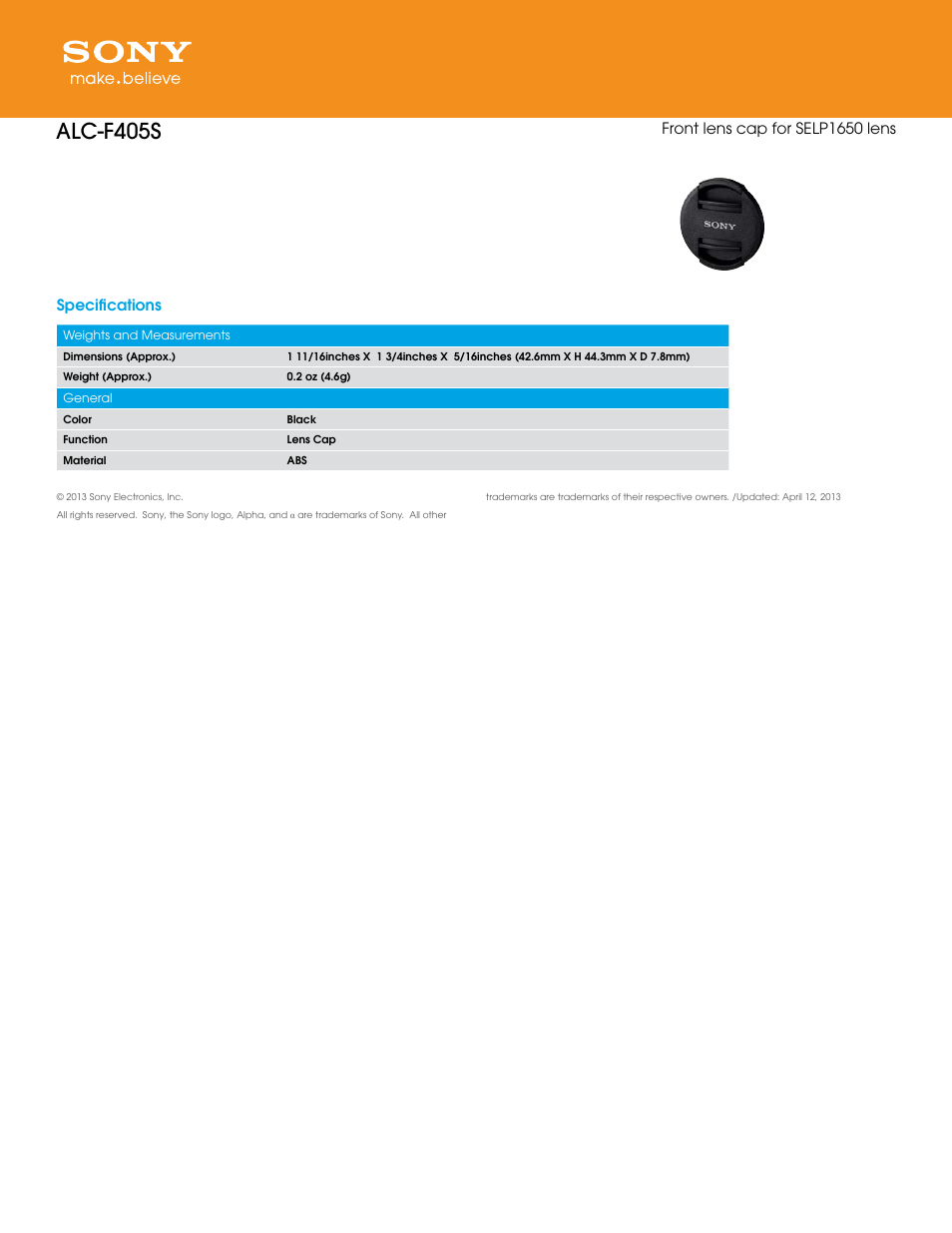 Sony ALC-F405S User Manual | 1 page