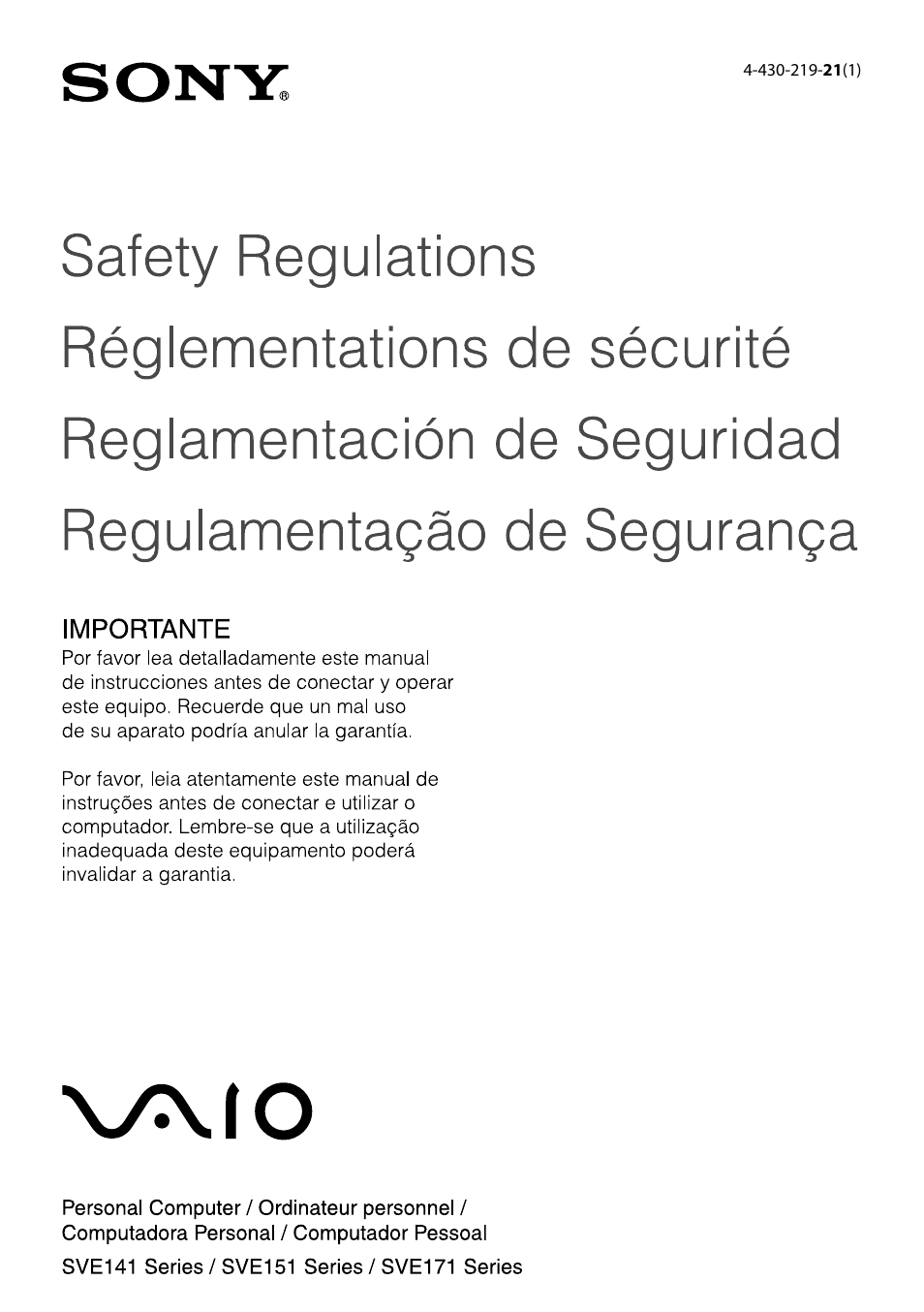 Sony Vaio SVE151 Series User Manual | 36 pages