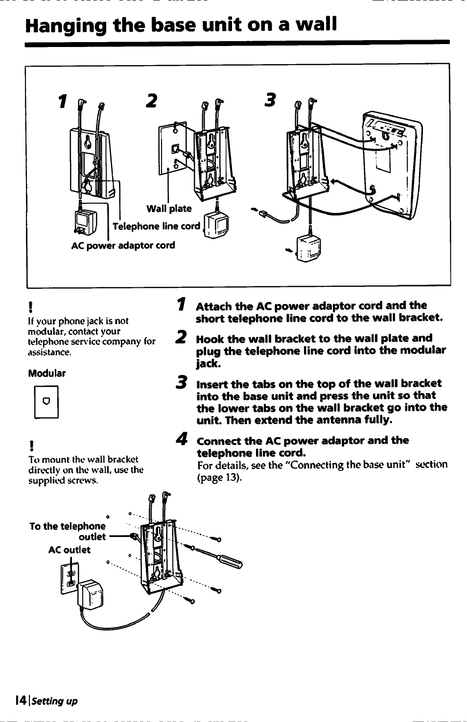 Hanging the base unit on a wall | Sony SPP-A450 User Manual | Page 14 / 86