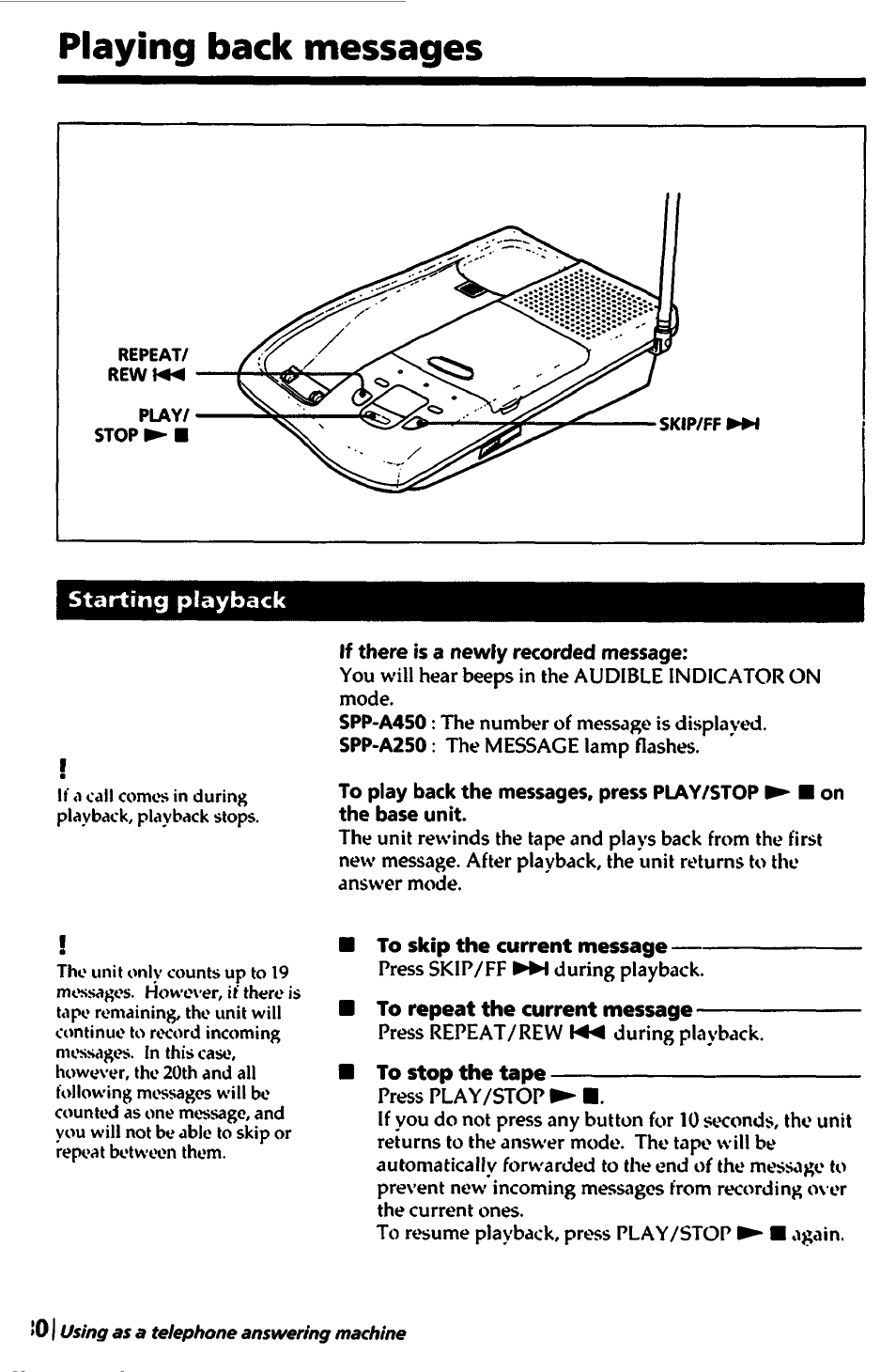 Playing back messages | Sony SPP-A450 User Manual | Page 30 / 86