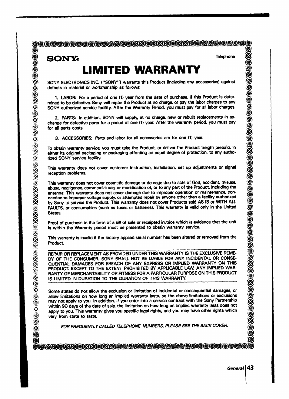 Limited warranty | Sony SPP-A450 User Manual | Page 43 / 86