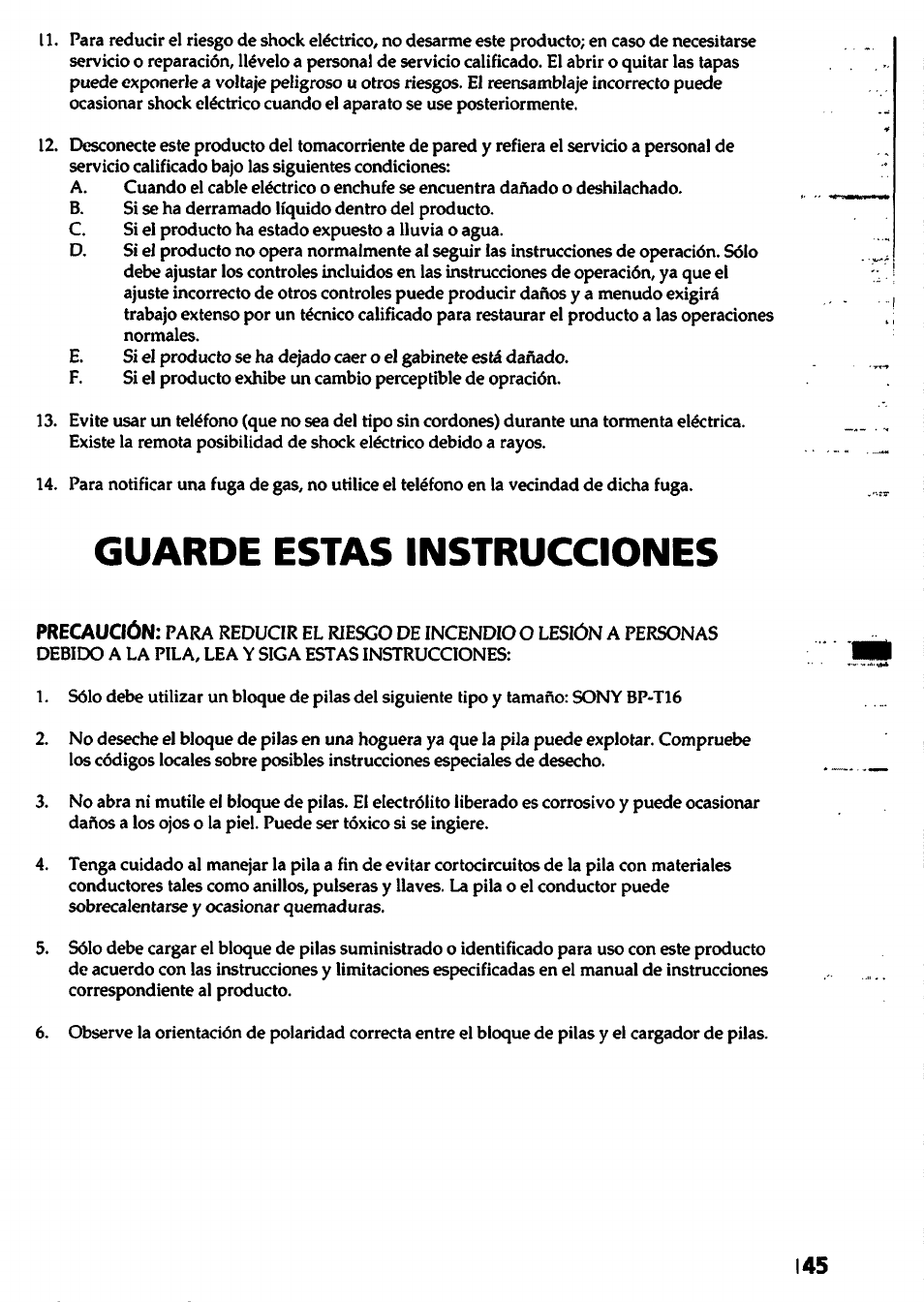 Guarde estas instrucciones | Sony SPP-A450 User Manual | Page 45 / 86