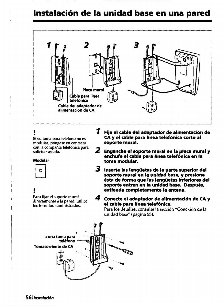 Instalación de la unidad base en una pared | Sony SPP-A450 User Manual | Page 56 / 86