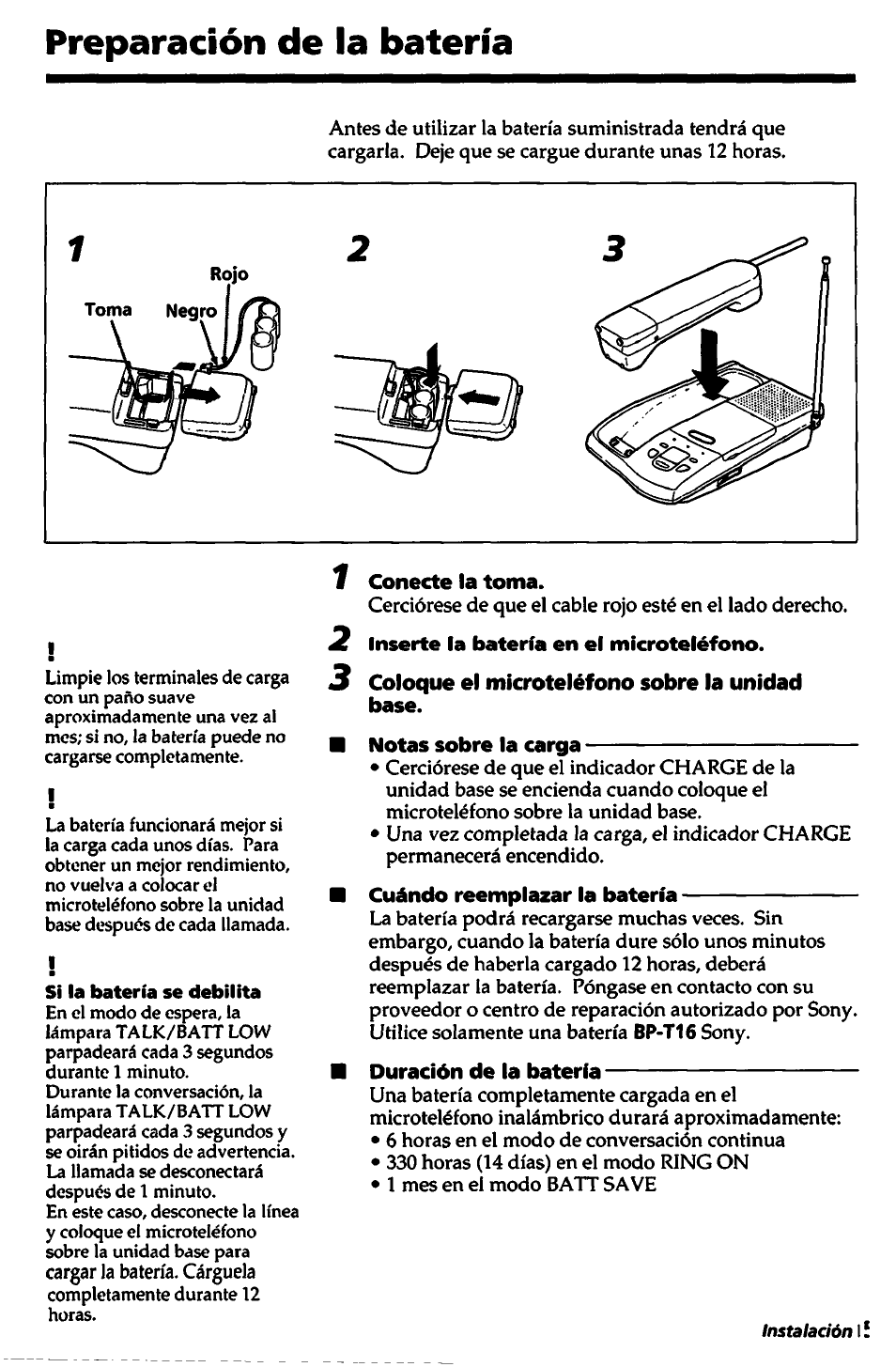 Preparación de la batería | Sony SPP-A450 User Manual | Page 57 / 86