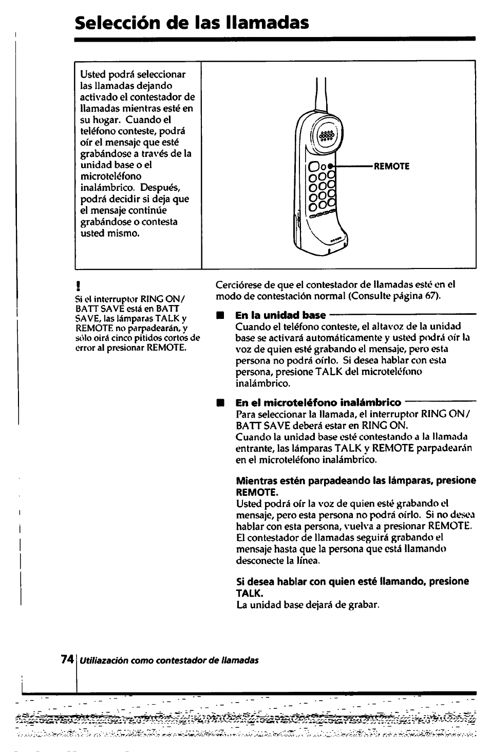 Selección de las llamadas | Sony SPP-A450 User Manual | Page 74 / 86