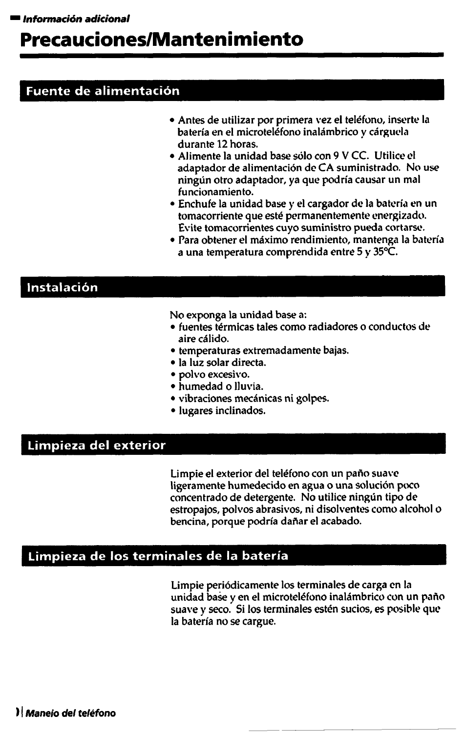 Precauciones/mantenimiento | Sony SPP-A450 User Manual | Page 80 / 86