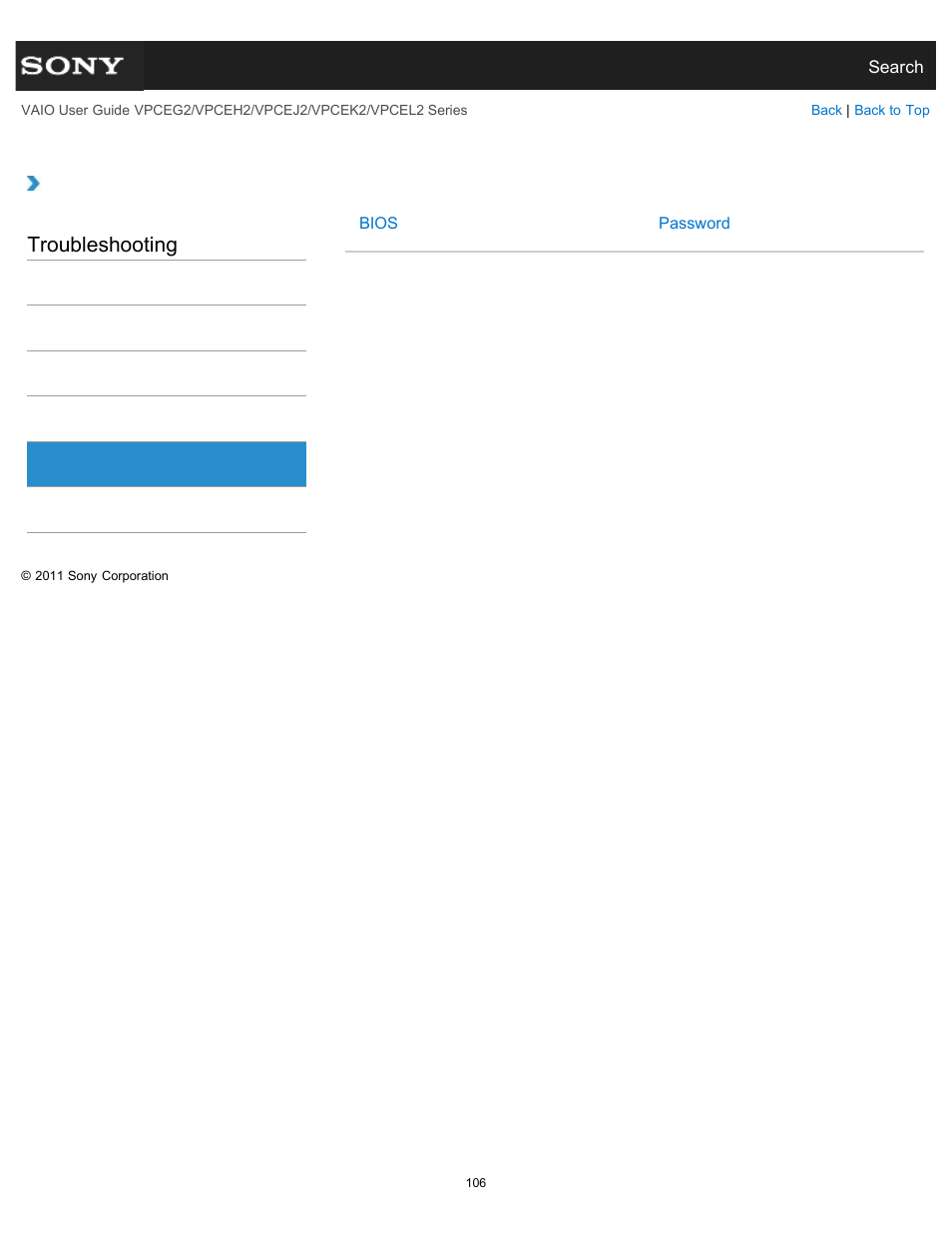 Security, Troubleshooting | Sony VPCEL2 Series User Manual | Page 106 / 360