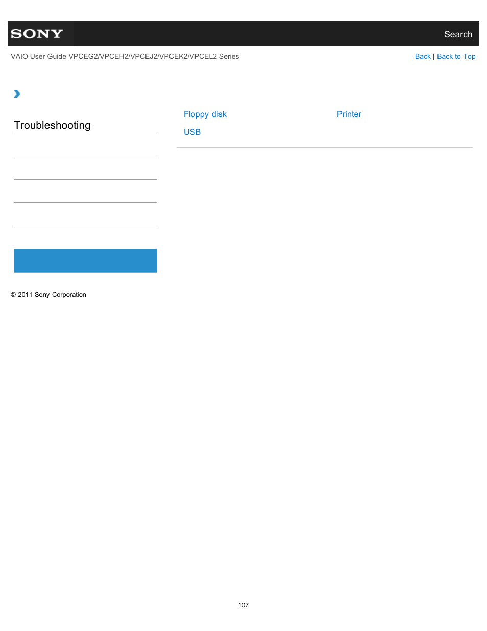 Peripheral devices, Troubleshooting | Sony VPCEL2 Series User Manual | Page 107 / 360