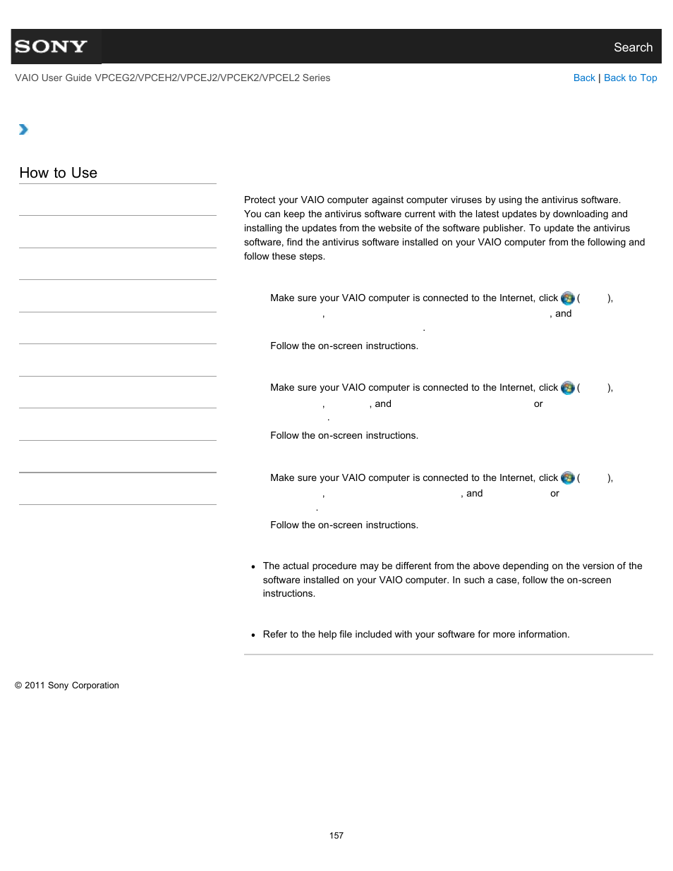 How to use | Sony VPCEL2 Series User Manual | Page 157 / 360