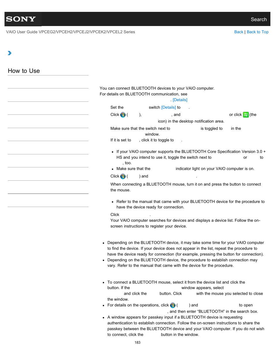 Bluetooth equipped models, Equipped models, How to use | Sony VPCEL2 Series User Manual | Page 183 / 360