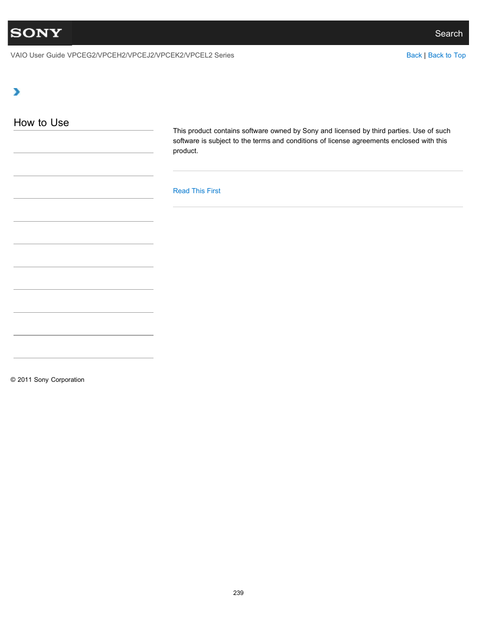 About the software license, How to use | Sony VPCEL2 Series User Manual | Page 239 / 360