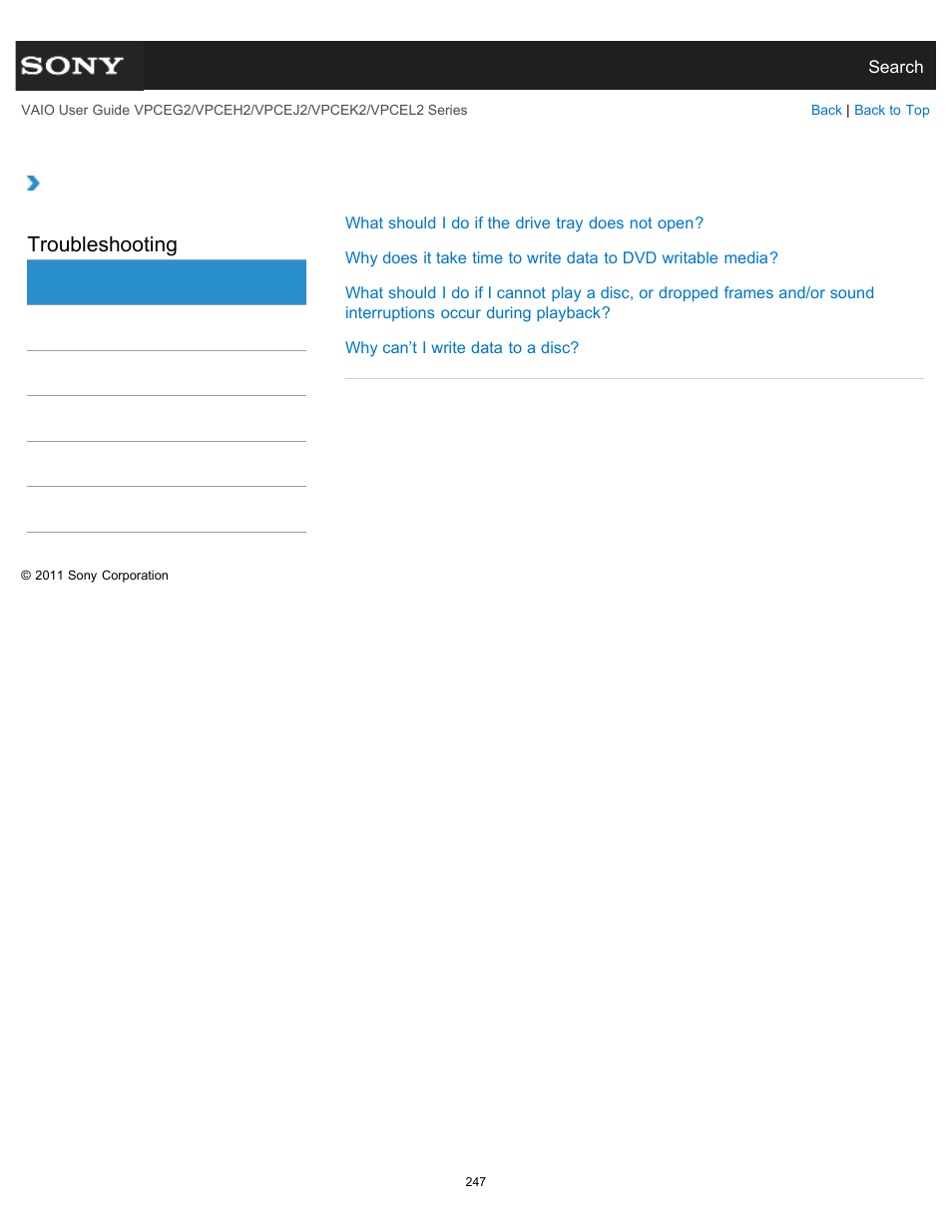 Cd/dvd/bd, Troubleshooting | Sony VPCEL2 Series User Manual | Page 247 / 360