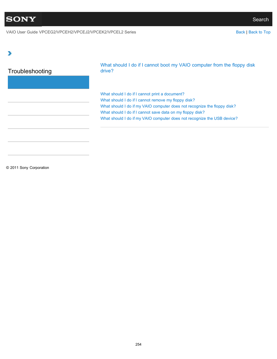 Troubleshooting | Sony VPCEL2 Series User Manual | Page 254 / 360