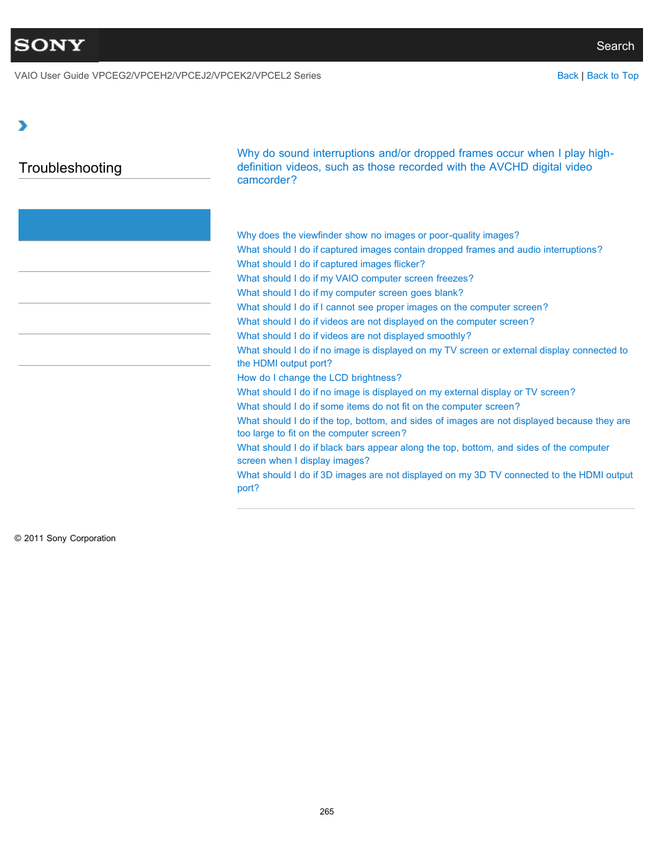 Display, Troubleshooting | Sony VPCEL2 Series User Manual | Page 265 / 360