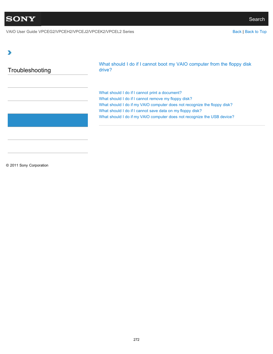 Troubleshooting | Sony VPCEL2 Series User Manual | Page 272 / 360