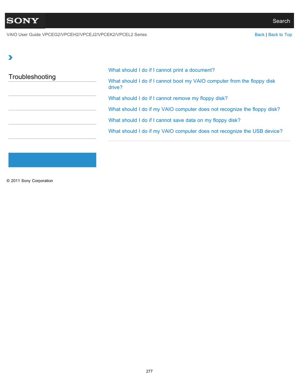 Troubleshooting | Sony VPCEL2 Series User Manual | Page 277 / 360